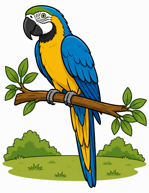 Bright Macaw On Tree Branch color by number