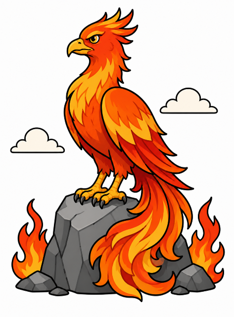 Fiery phoenix on a rock color by number