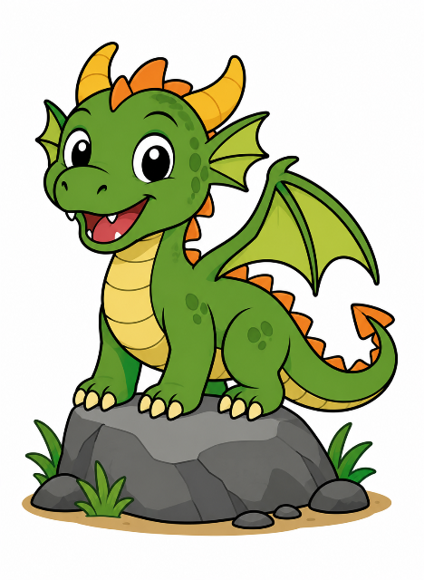 Happy baby dragon on a rock color by number