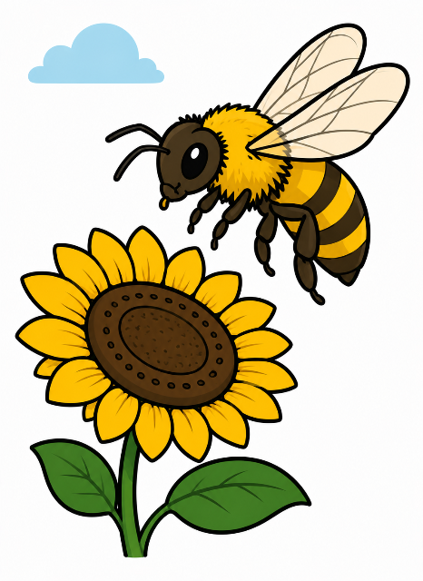 Happy bee and sunflower scene color by number