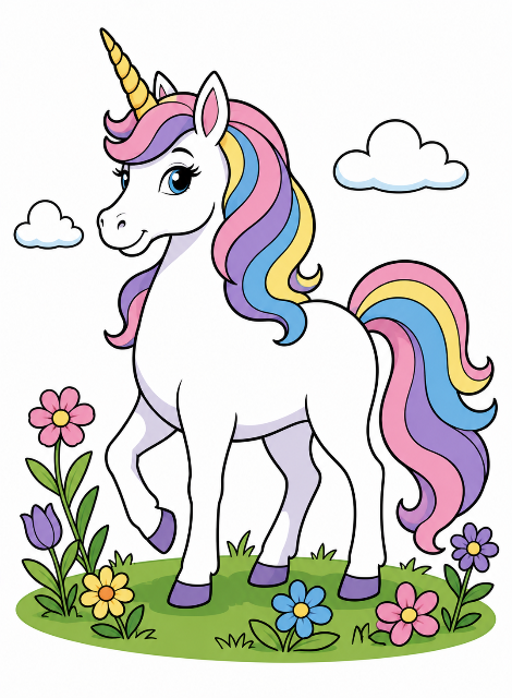 Majestic unicorn in a pastel meadow color by number