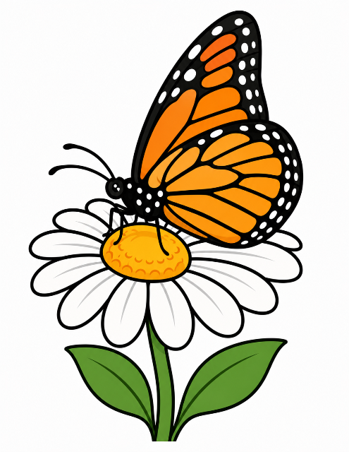 Monarch butterfly on daisy flower color by number