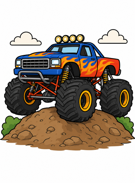 Monster truck on a dirt mound color by number
