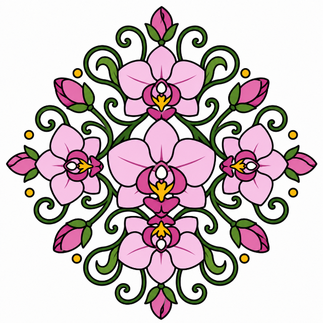 Orchid Mandala Design color by number