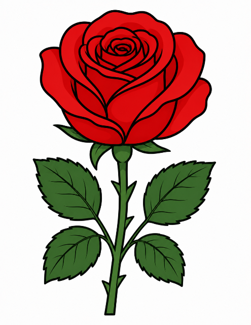 Red rose in cartoon style color by number